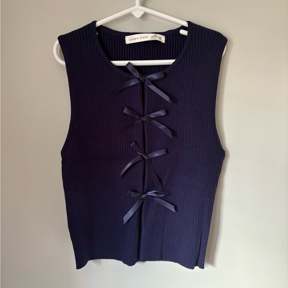 Altar'd State Dark Blue Tank Top with Ribbon Details